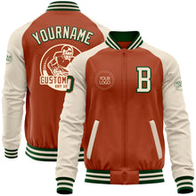 Load image into Gallery viewer, Custom Texas Orange Green-Cream Bomber Varsity Letterman Two Tone Zipper Jacket
