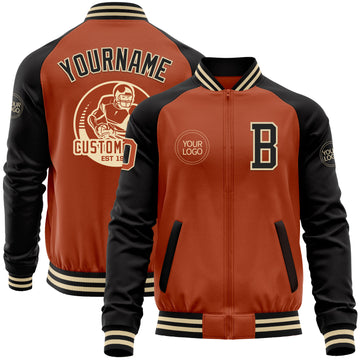 Custom Texas Orange Cream-Black Bomber Varsity Letterman Two Tone Zipper Jacket