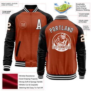 Custom Texas Orange White-Black Bomber Varsity Letterman Two Tone Zipper Jacket