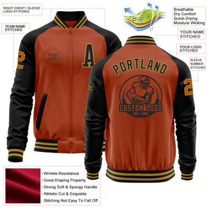 Custom Texas Orange Old Gold-Black Bomber Varsity Letterman Two Tone Zipper Jacket