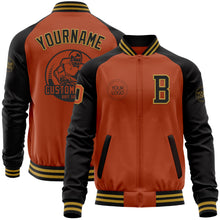 Load image into Gallery viewer, Custom Texas Orange Old Gold-Black Bomber Varsity Letterman Two Tone Zipper Jacket
