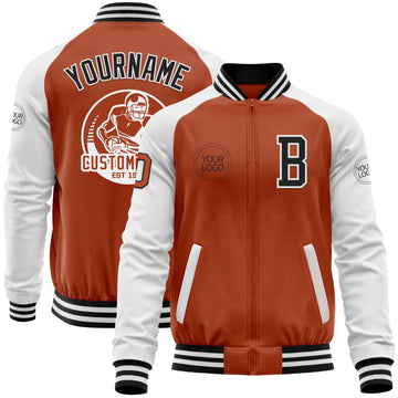 Custom Texas Orange Black-White Bomber Varsity Letterman Two Tone Zipper Jacket