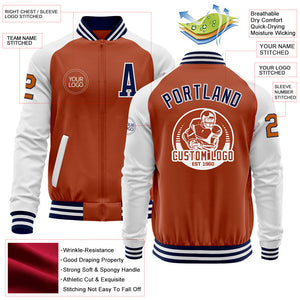 Custom Texas Orange Navy-White Bomber Varsity Letterman Two Tone Zipper Jacket