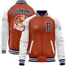 Load image into Gallery viewer, Custom Texas Orange Navy-White Bomber Varsity Letterman Two Tone Zipper Jacket
