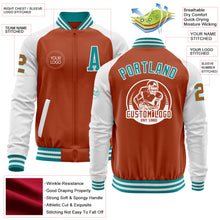 Load image into Gallery viewer, Custom Texas Orange Teal-White Bomber Varsity Letterman Two Tone Zipper Jacket
