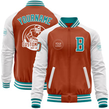 Load image into Gallery viewer, Custom Texas Orange Teal-White Bomber Varsity Letterman Two Tone Zipper Jacket
