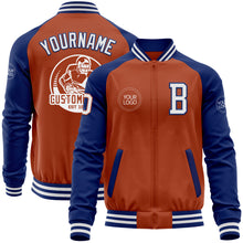 Load image into Gallery viewer, Custom Texas Orange White-Royal Bomber Varsity Letterman Two Tone Zipper Jacket
