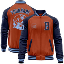 Load image into Gallery viewer, Custom Texas Orange Light Blue-Navy Bomber Varsity Letterman Two Tone Zipper Jacket
