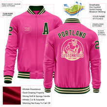 Load image into Gallery viewer, Custom Pink Green-Cream Bomber Varsity Letterman Zipper Jacket
