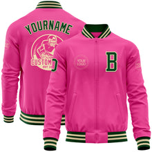 Load image into Gallery viewer, Custom Pink Green-Cream Bomber Varsity Letterman Zipper Jacket
