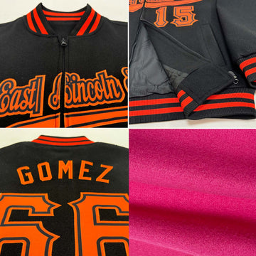 Custom Pink Black-Cream Bomber Varsity Letterman Zipper Jacket