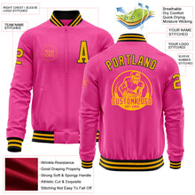 Load image into Gallery viewer, Custom Pink Gold-Black Bomber Varsity Letterman Zipper Jacket
