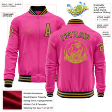 Load image into Gallery viewer, Custom Pink Old Gold-Black Bomber Varsity Letterman Zipper Jacket
