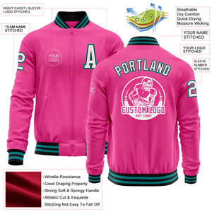 Custom Pink Black-Teal Bomber Varsity Letterman Zipper Jacket