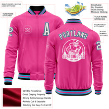 Load image into Gallery viewer, Custom Pink Black-Sky Blue Bomber Varsity Letterman Zipper Jacket
