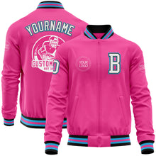 Load image into Gallery viewer, Custom Pink Black-Sky Blue Bomber Varsity Letterman Zipper Jacket
