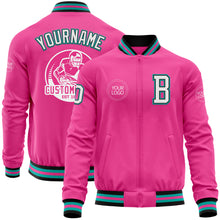 Load image into Gallery viewer, Custom Pink Black-Aqua Bomber Varsity Letterman Zipper Jacket
