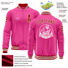 Load image into Gallery viewer, Custom Pink Red-White Bomber Varsity Letterman Zipper Jacket
