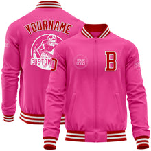 Load image into Gallery viewer, Custom Pink Red-White Bomber Varsity Letterman Zipper Jacket
