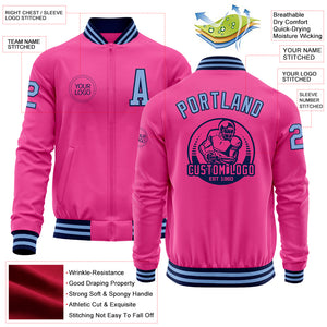 Custom Pink Light Blue-Navy Bomber Varsity Letterman Zipper Jacket