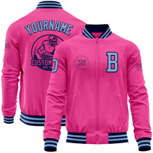 Load image into Gallery viewer, Custom Pink Light Blue-Navy Bomber Varsity Letterman Zipper Jacket
