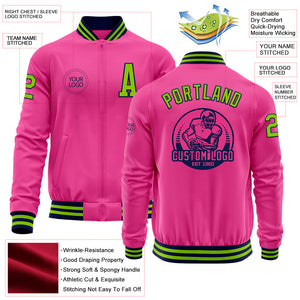 Custom Pink Neon Green-Navy Bomber Varsity Letterman Zipper Jacket