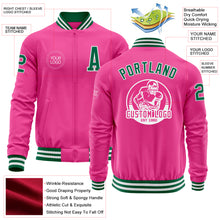 Load image into Gallery viewer, Custom Pink Kelly Green-White Bomber Varsity Letterman Zipper Jacket
