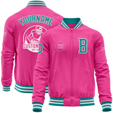 Load image into Gallery viewer, Custom Pink Teal-White Bomber Varsity Letterman Zipper Jacket
