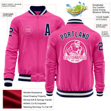 Load image into Gallery viewer, Custom Pink Navy-White Bomber Varsity Letterman Zipper Jacket
