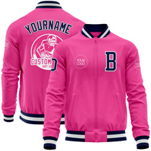 Load image into Gallery viewer, Custom Pink Navy-White Bomber Varsity Letterman Zipper Jacket
