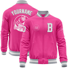 Load image into Gallery viewer, Custom Pink White-Gray Bomber Varsity Letterman Zipper Jacket
