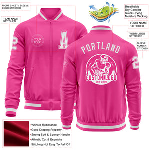 Custom Pink White Bomber Varsity Letterman Zipper Jacket