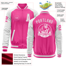 Load image into Gallery viewer, Custom Pink White Bomber Varsity Letterman Two Tone Zipper Jacket
