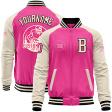 Load image into Gallery viewer, Custom Pink Black-Cream Bomber Varsity Letterman Two Tone Zipper Jacket
