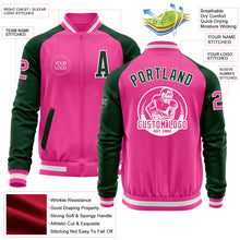 Load image into Gallery viewer, Custom Pink White-Green Bomber Varsity Letterman Two Tone Zipper Jacket
