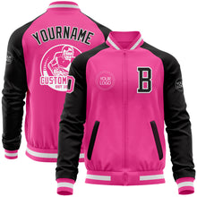 Load image into Gallery viewer, Custom Pink White-Black Bomber Varsity Letterman Two Tone Zipper Jacket
