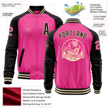 Load image into Gallery viewer, Custom Pink Cream-Black Bomber Varsity Letterman Two Tone Zipper Jacket
