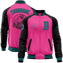 Load image into Gallery viewer, Custom Pink Teal-Black Bomber Varsity Letterman Two Tone Zipper Jacket
