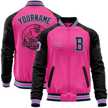 Load image into Gallery viewer, Custom Pink Light Blue-Black Bomber Varsity Letterman Two Tone Zipper Jacket
