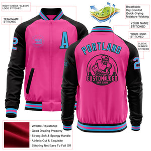 Custom Pink Sky Blue-Black Bomber Varsity Letterman Two Tone Zipper Jacket