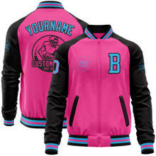 Load image into Gallery viewer, Custom Pink Sky Blue-Black Bomber Varsity Letterman Two Tone Zipper Jacket
