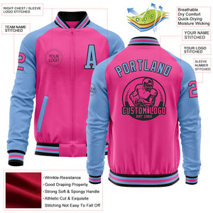 Custom Pink Black-Light Blue Bomber Varsity Letterman Two Tone Zipper Jacket