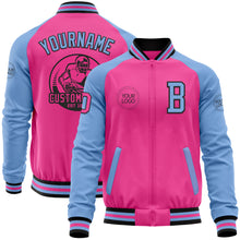 Load image into Gallery viewer, Custom Pink Black-Light Blue Bomber Varsity Letterman Two Tone Zipper Jacket
