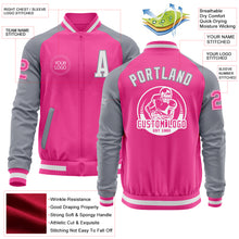 Load image into Gallery viewer, Custom Pink White-Gray Bomber Varsity Letterman Two Tone Zipper Jacket
