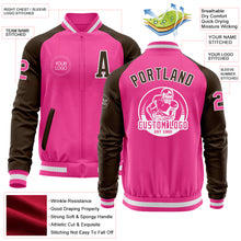 Load image into Gallery viewer, Custom Pink White-Brown Bomber Varsity Letterman Two Tone Zipper Jacket
