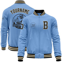 Load image into Gallery viewer, Custom Light Blue Black-Cream Bomber Varsity Letterman Zipper Jacket
