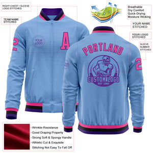 Custom Light Blue Pink Purple-Black Bomber Varsity Letterman Zipper Jacket