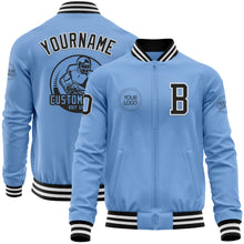 Load image into Gallery viewer, Custom Light Blue Black-White Bomber Varsity Letterman Zipper Jacket
