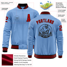 Load image into Gallery viewer, Custom Light Blue Red-Black Bomber Varsity Letterman Zipper Jacket
