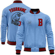 Load image into Gallery viewer, Custom Light Blue Red-Black Bomber Varsity Letterman Zipper Jacket
